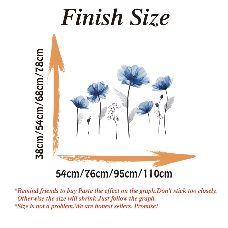 Large Blue Flower Wall Sticker Office Bedroom Floral Plants Wall Decal Bedroom Living Room Kitchen Home Decor