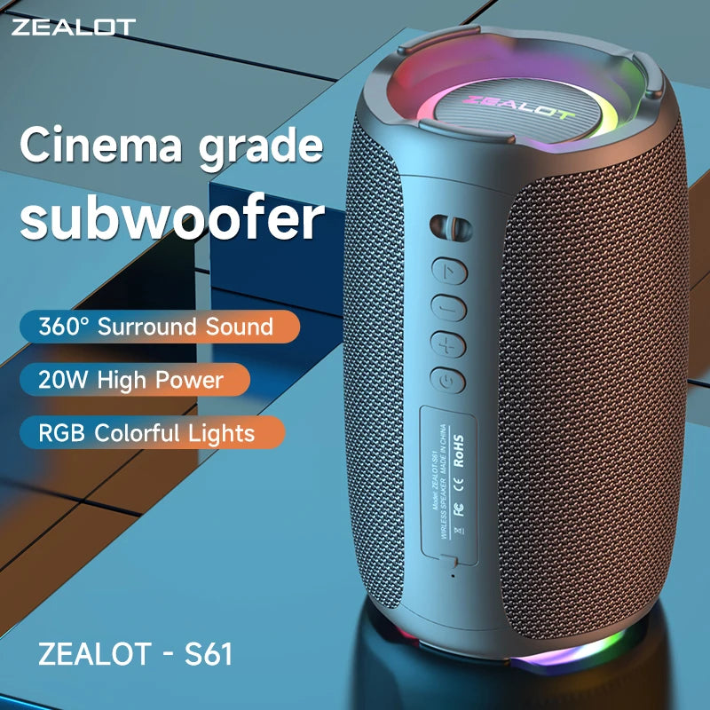 Zealot-S61 Bluetooth Speaker,with IPX6 Waterproof Protection and Outdoor Bass Sound for Backyard and Beach Party,10W
