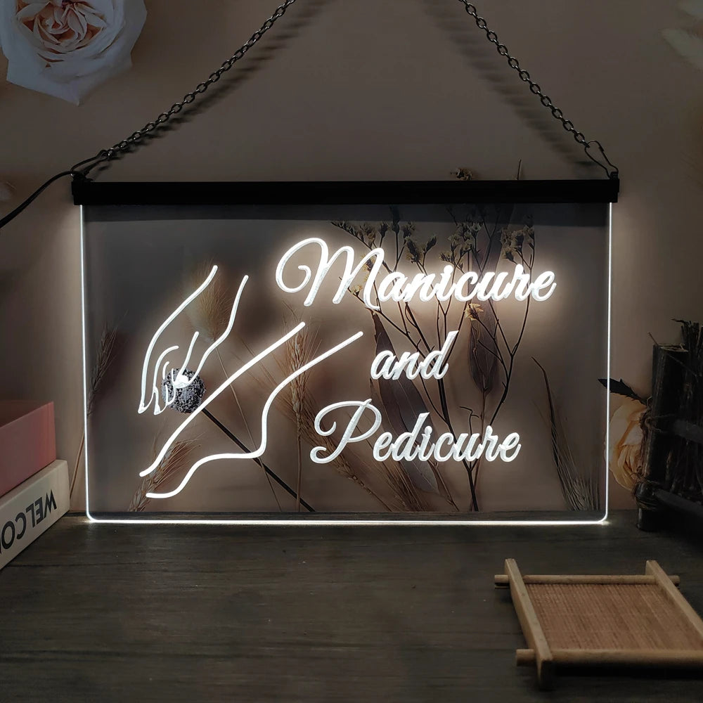 Manicure and Pedicure Art Decor For Salon Girls Room-LED Neon Sign-3D Carving Wall Art