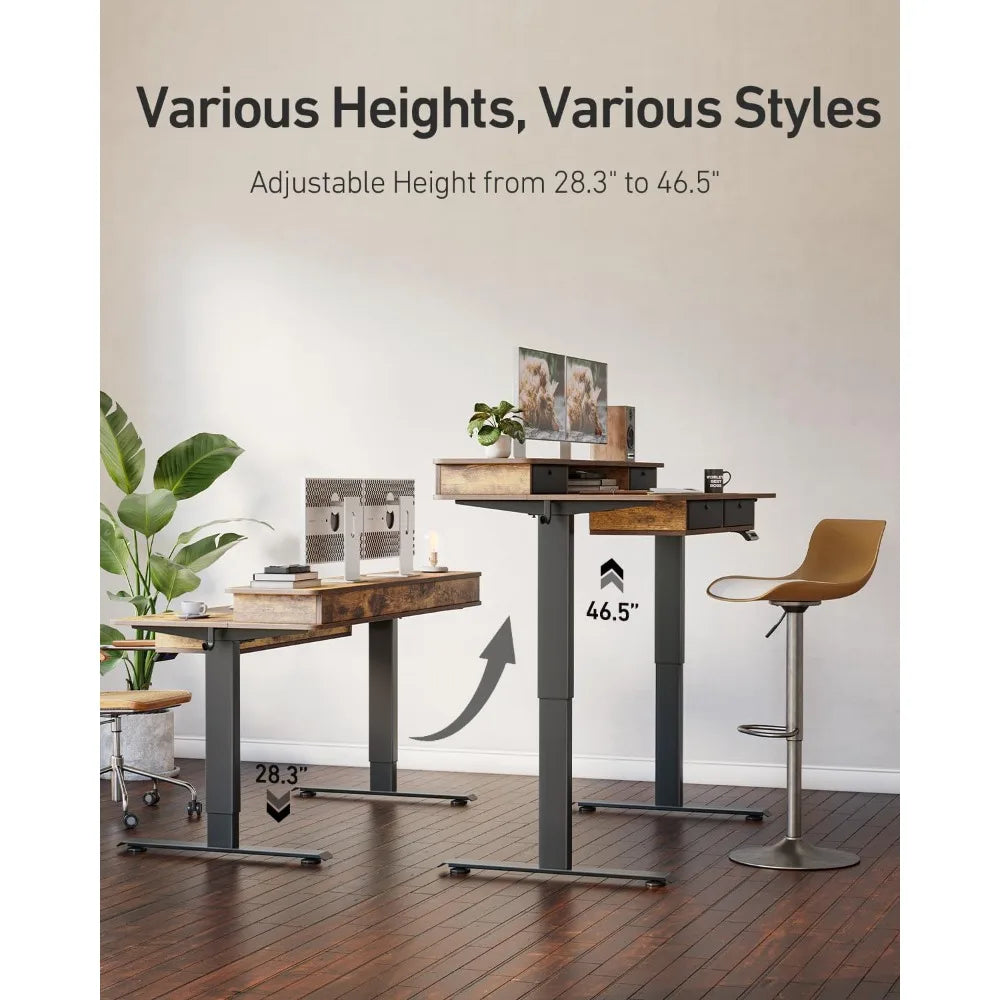 Electric Standing Desk Adjustable Height with 4 Drawers Sit Stand Desk Home Office Stand Up Table with 4