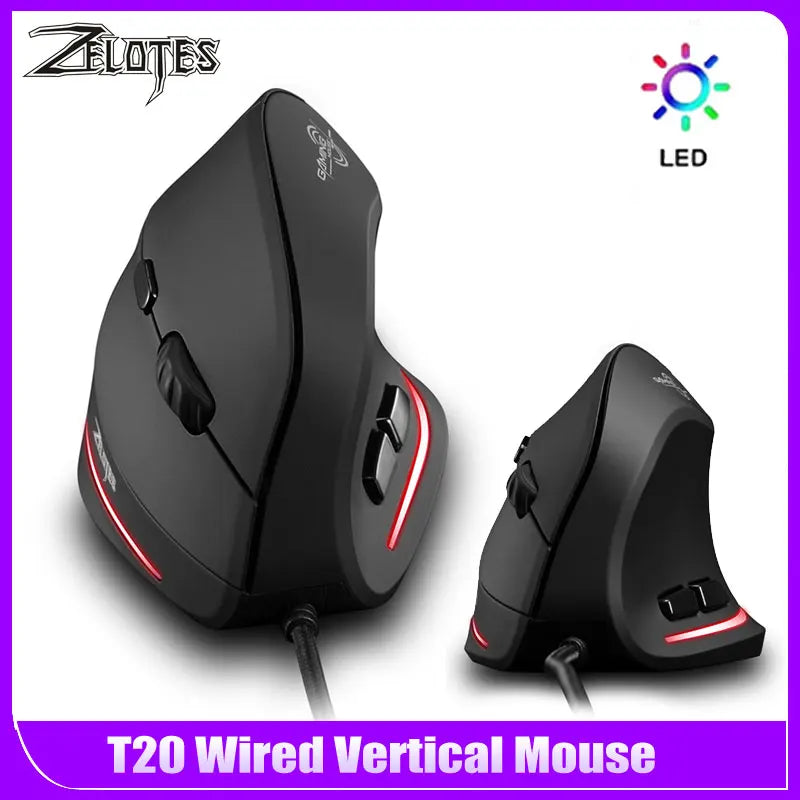 ZELOTES T20 Ergonomic Mice Silent Wired Vertical Rechargeable Ergonomic 3200 DPI USB Optical Laptop Computer PC Gamer