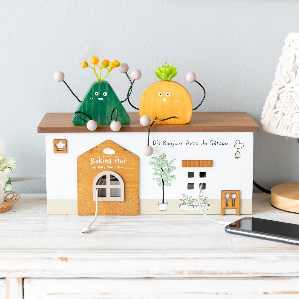 Wooden Desktop Cord Storage Box Desktop Organization Storage Socket Guard Plug Data Cable Charger Storage Home Room