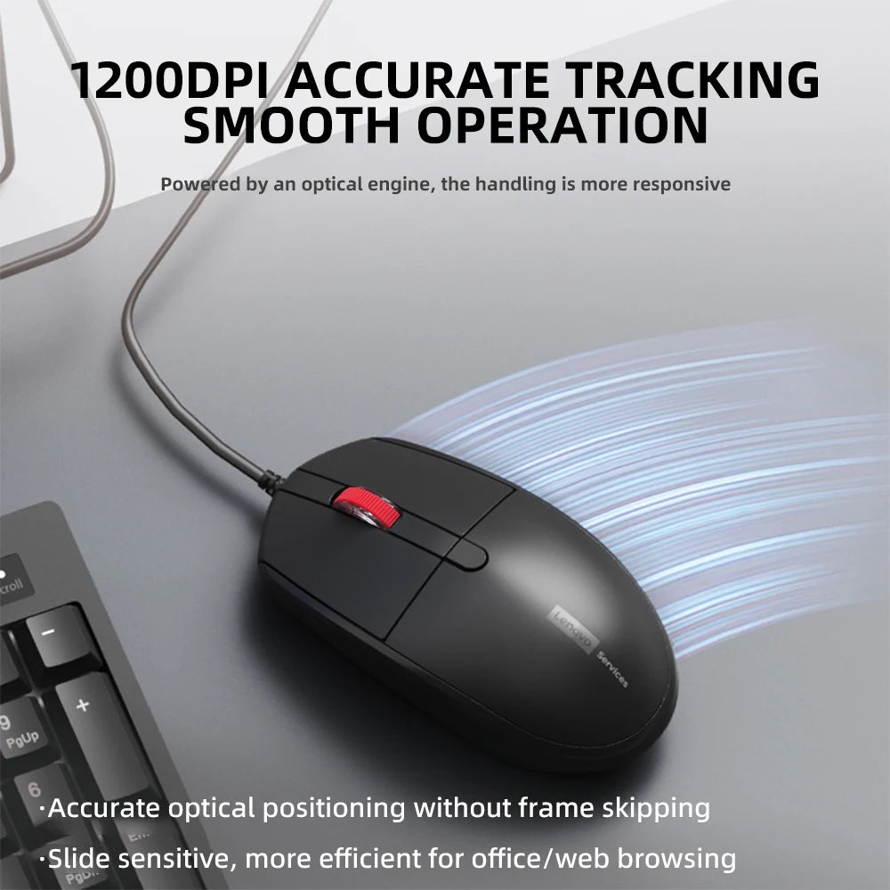 Lenovo 2-in-1 KM280 Wired Keyboard Mouse Combination Full-size Computer Office 3D Design Keyboards 1200DPI Mouse