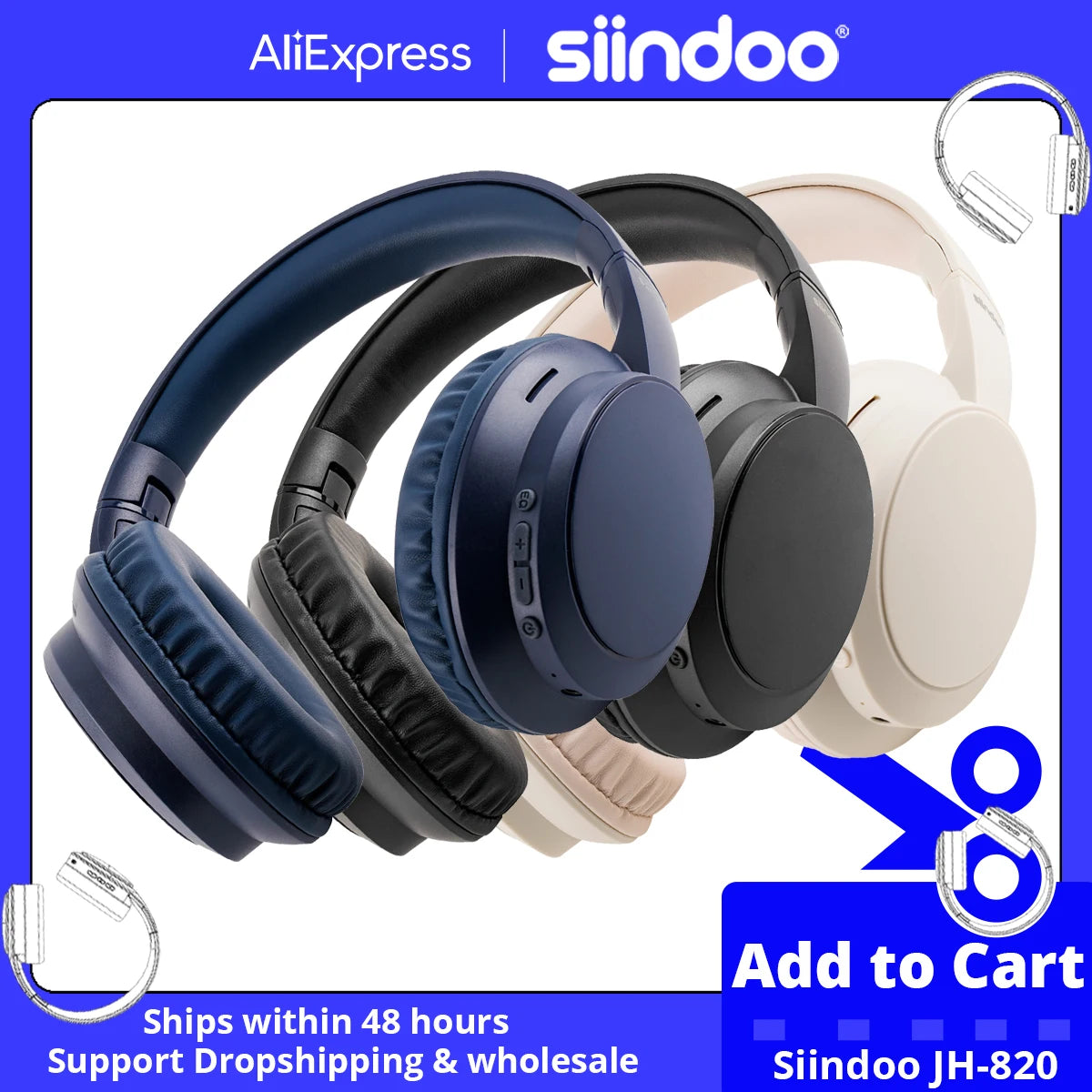 Siindoo JH-820 Wireless Bluetooth Headphones 60H Playtime,3 EQ Sound Modes,Foldable Lightweight Bluetooth 5.4