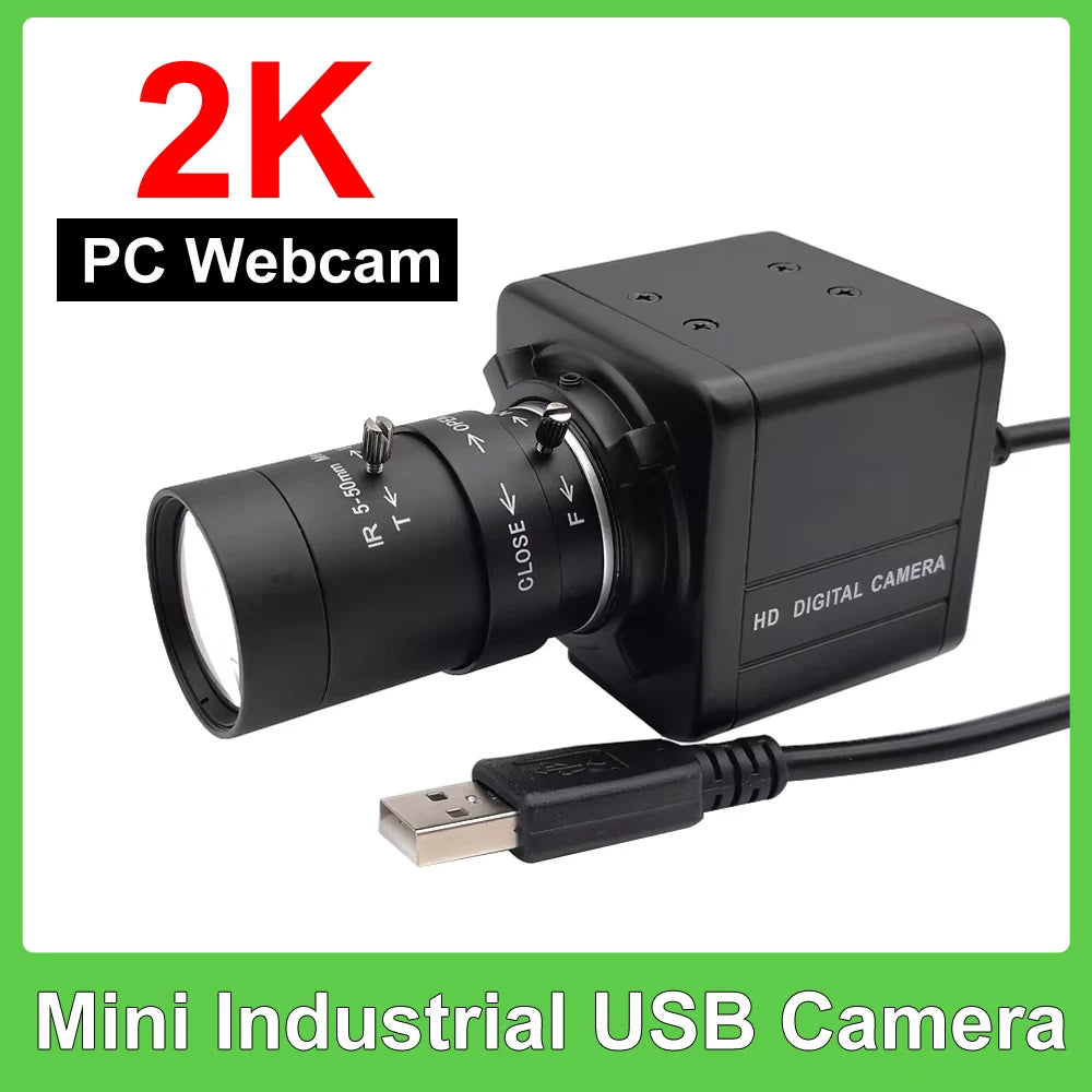 2K 4MP USB Webcam PC Camera 30fps 2560x1440 MJPG High Speed UVC BOX Camera Varifocal Zoom 2.8-12mm/5-50mm or fix 4mm