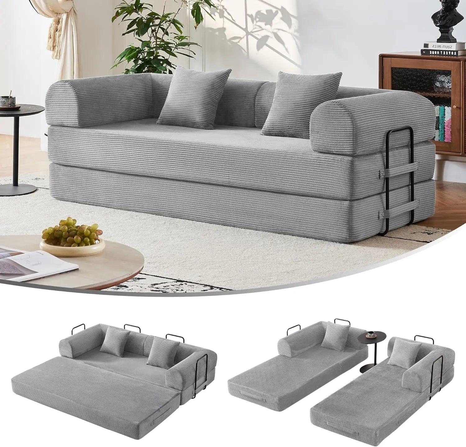 79’’ Compression Sofa Convertible Sleeper Sofa Bed Couch Bed with Fixed-Shape Frame Corduroy Floor Sofa Couches