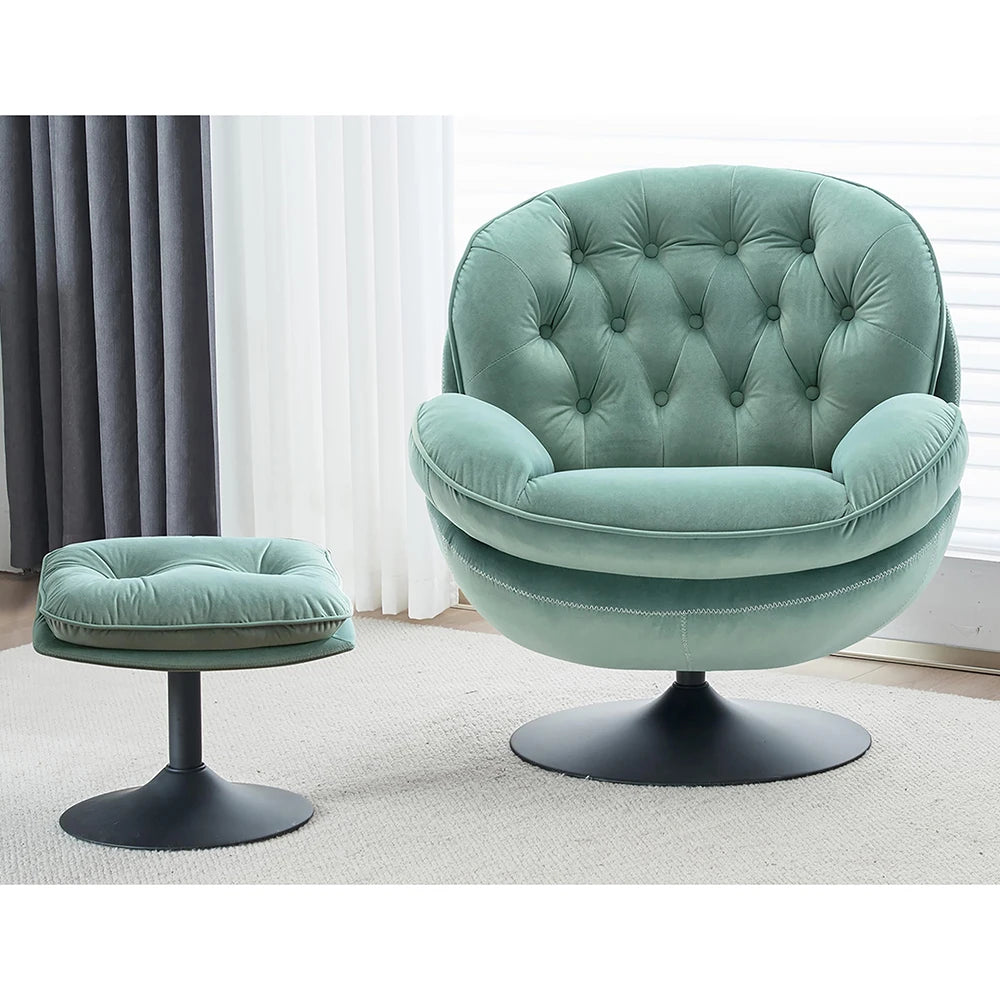 Velvet Swivel Armchair Set with Ottoman for Living Room - Modern Tufted Accent Chairs with 360° Swivel & Footrest