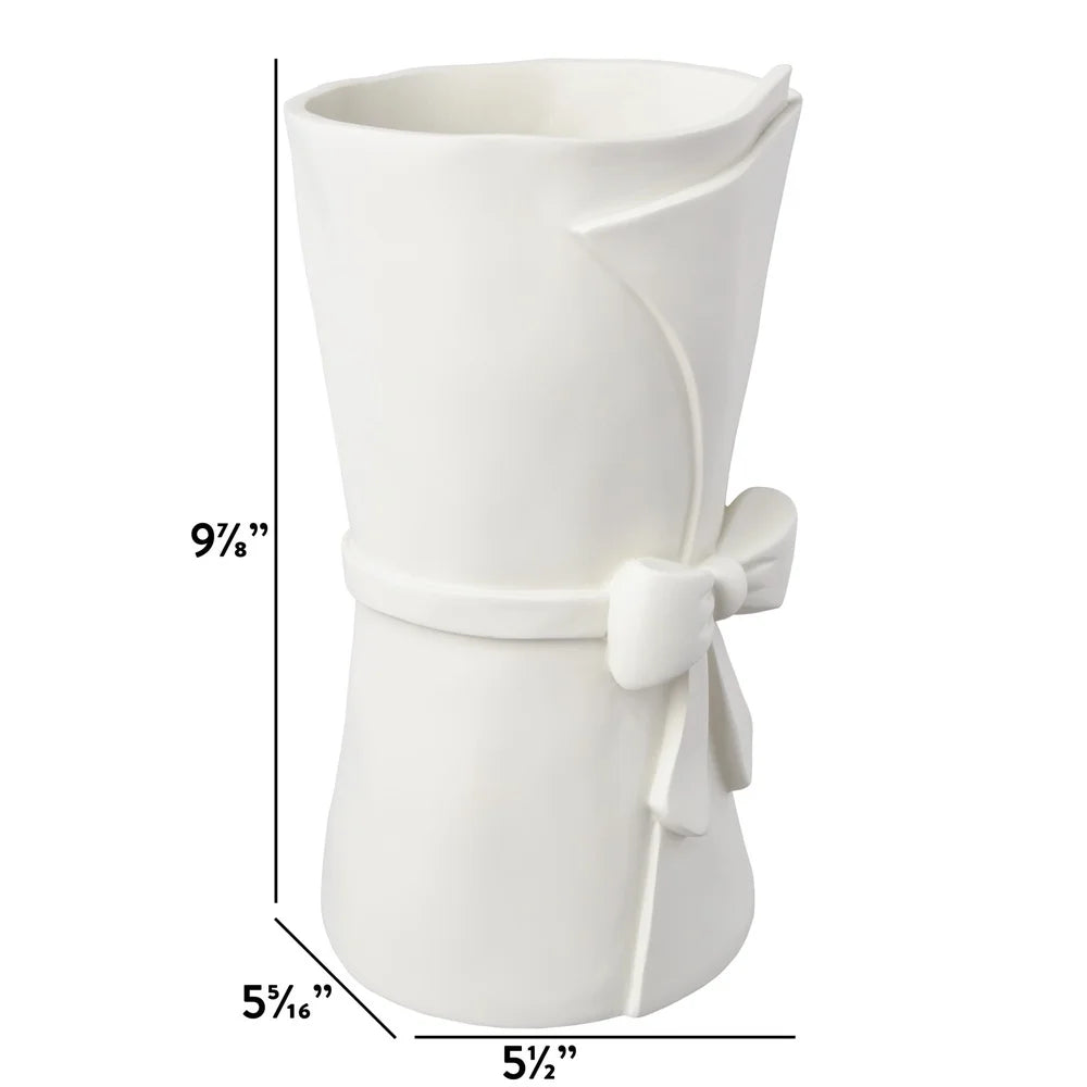 Easter Large Resin Vase with Bow Modern Farmhouse Spring Decor Elegant White Decorative Accessory Home Table