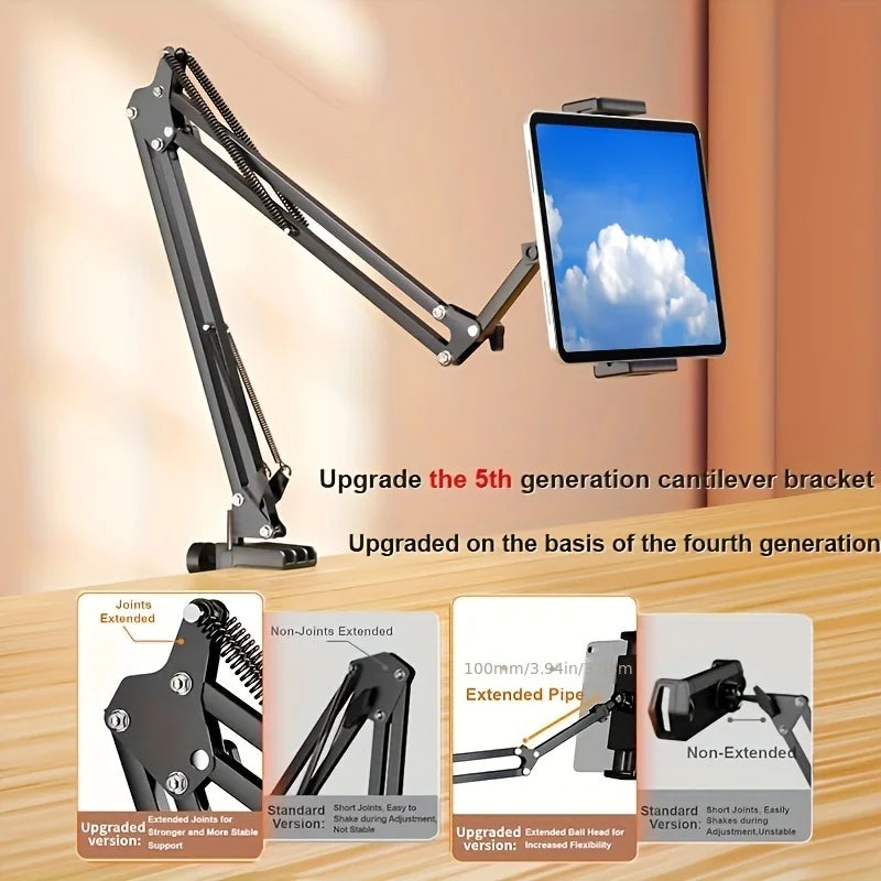 Adjustable Bed Tablet Holder Rotatable Long Arm Metal Desktop Tablet Bracket Mounts Clamp for 4.7-13’’ for iPad Mini