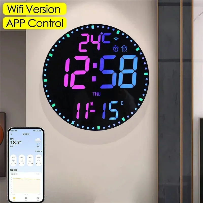 rgb-led-digital-wall-clocks-intelligent-wifi-app-control-temperature-date-week-display-multi-functional-electronic-alarm-clock