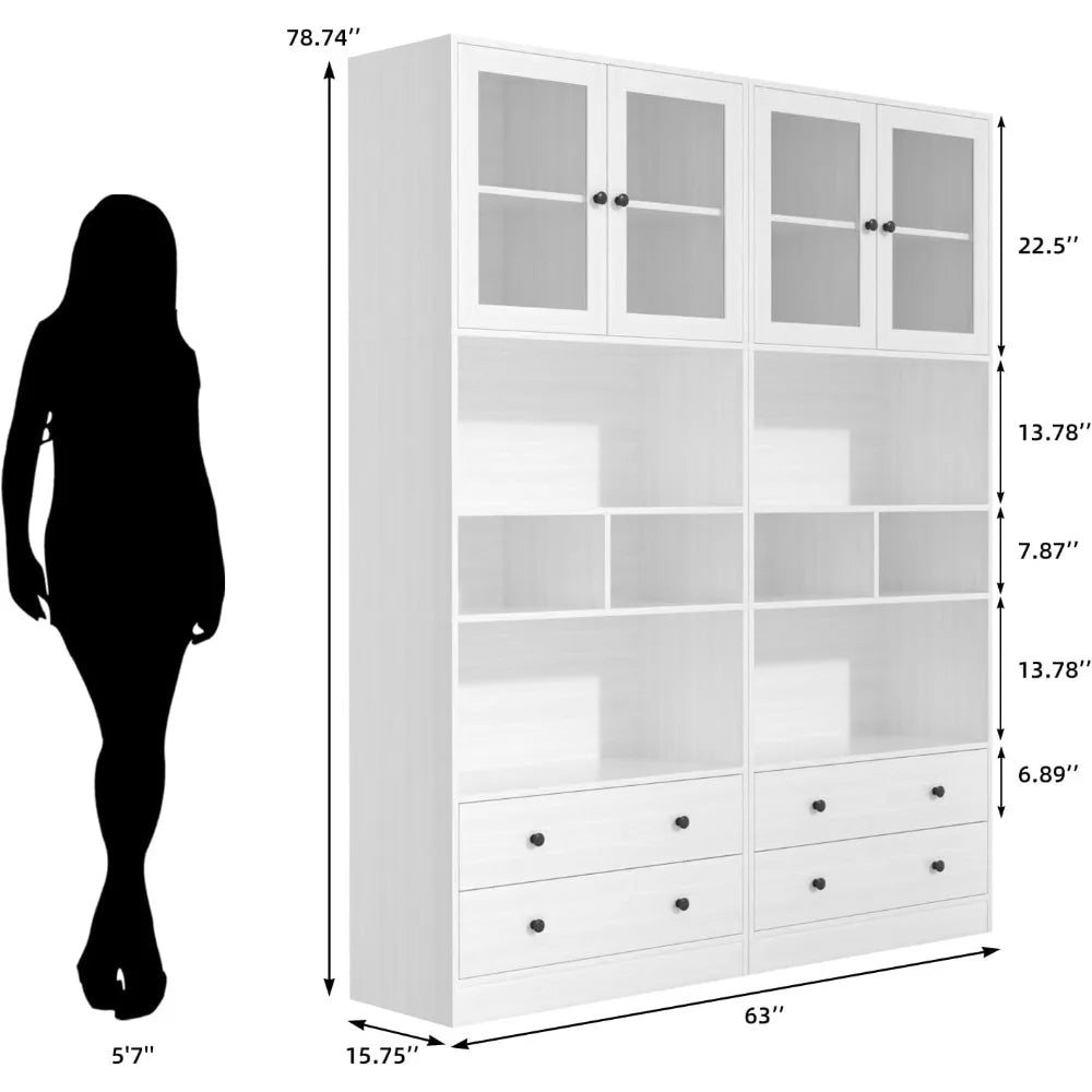 Large 7-Tier Wooden Bookshelf with Drawers Modern Storage Cabinet for Living Room Suitable for Home Use - United States