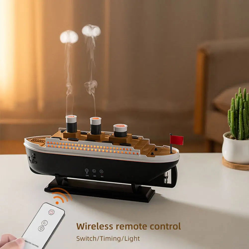 Design Titanic Ship Model Air Humidifier USB Home 250ml Essential Oil Jellyfish Smoke Ring Spray Aroma Diffuser Remote