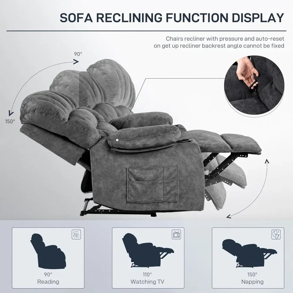 The New-Recliner Chair Modern Ergonomic Lounge Single Sofa Seat Living Room Gravity Recliners Foam Filling 2 Cup - set