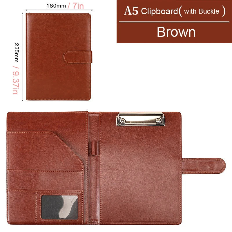 B5 / A5 Black Leather Padfolio Portfolio File Folder Clipboard Document Holder Business Folder Writing Pad Clipboard