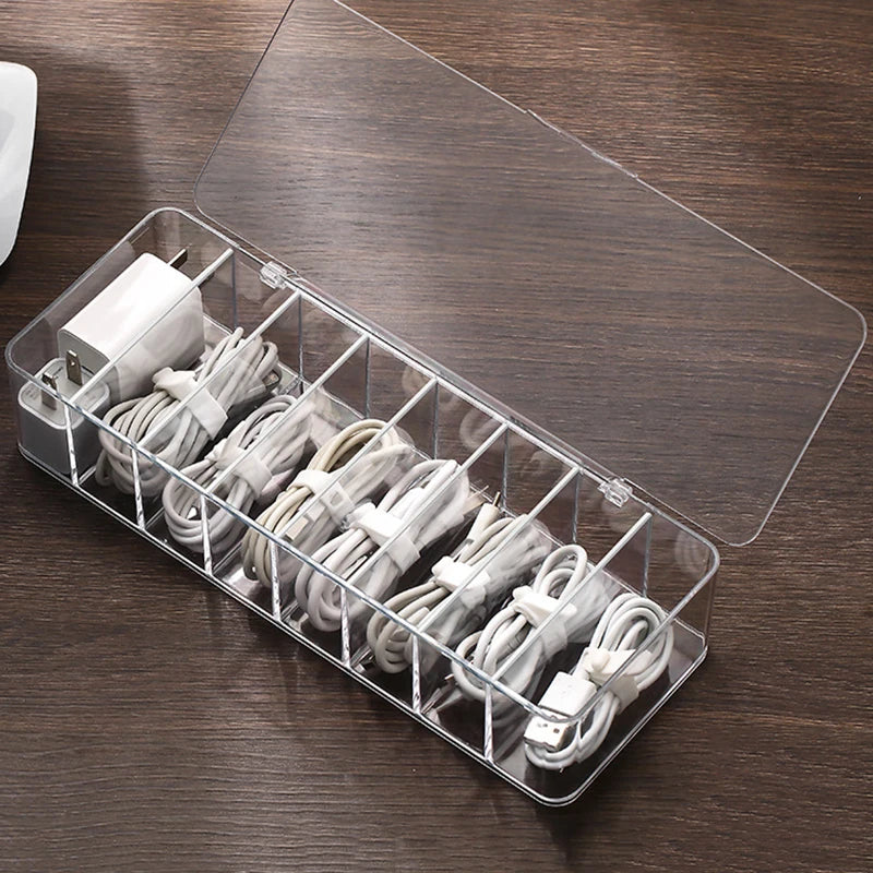 Desktop Cable Line Storage Box Organizer Transparent Plastic Phone Charging Cables Power Cord Organizer Box