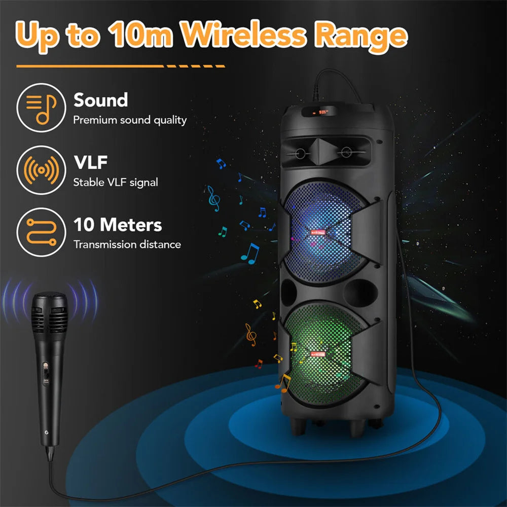 4000W Portable Bluetooth Speaker Dual 6.5’’ Woofer Sound System Party DJ With Microphone Remote Led Light TWS - 6.5’’