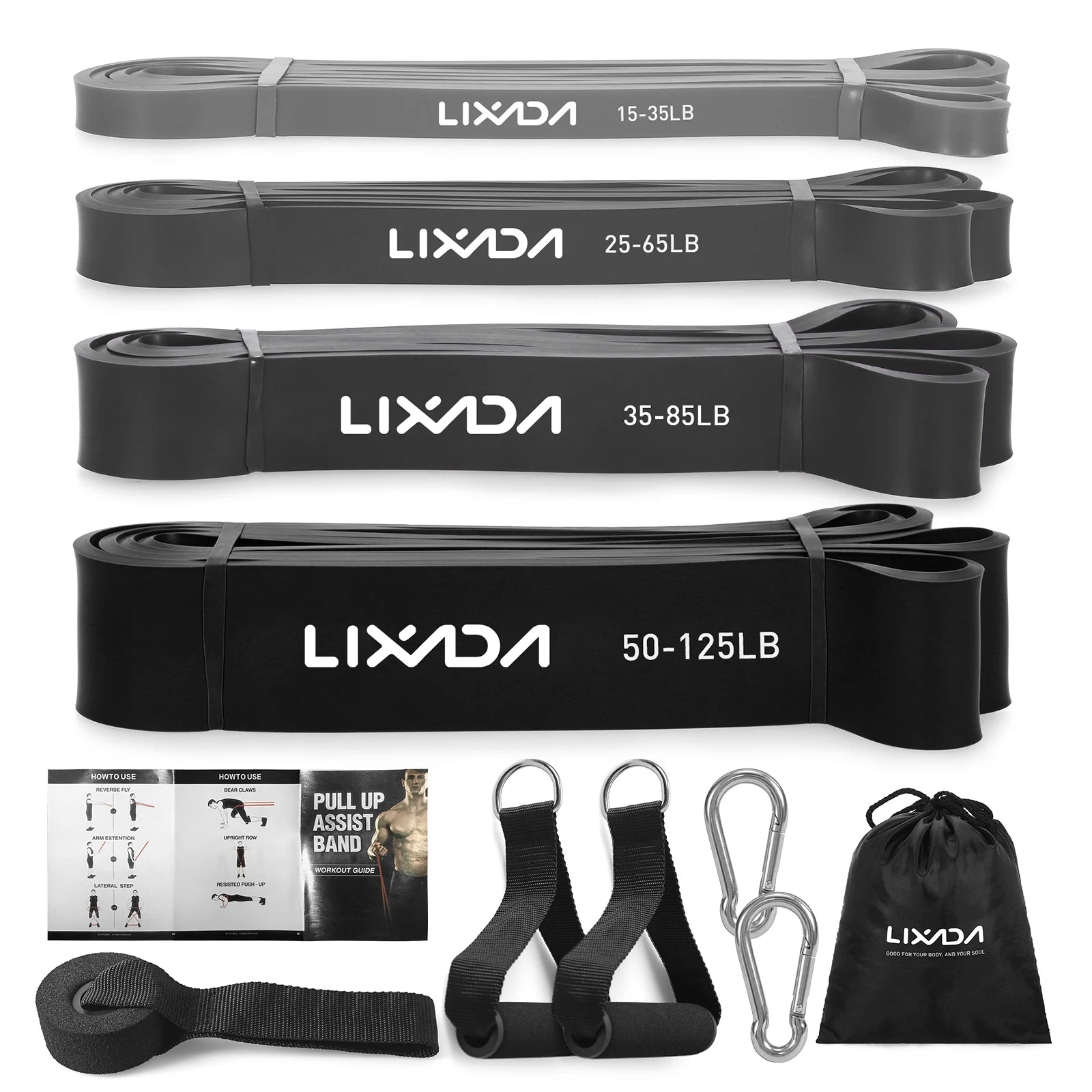 Lixada Pull Up Assist Bands Set Resistance Loop Bands Powerlifting Exercise Stretch Bands with Door Anchor Foam Handles