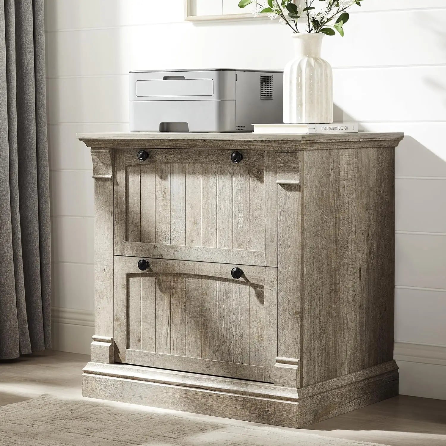 Farmhouse File Cabinet with 2 Drawers 30’’ Lateral Filing Cabinet with Hanging File Folders Interlocking Drawers