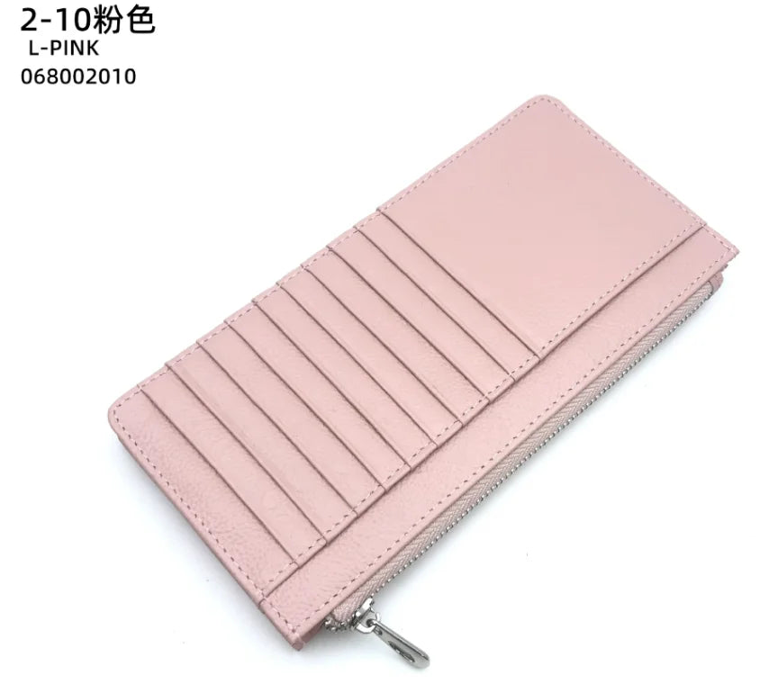 Large Capacity Long Zipper Card Holder Custom Letters Genuine Leather Men Credit Card Wallet Business Women Phone