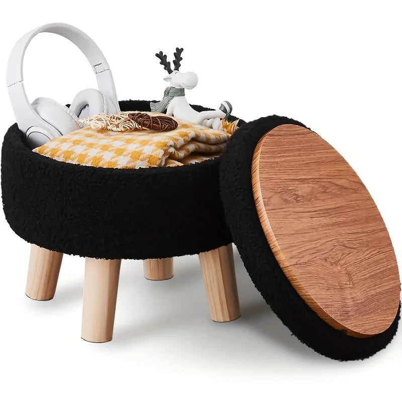 Modern round soft footstool Teddy velvet leg storage footstool suitable for small tables or plant stands