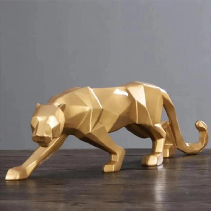 Large Size Panther Statue Animal Figurine Abstract Geometric Style Resin Leopard Sculpture Home Office Desktop