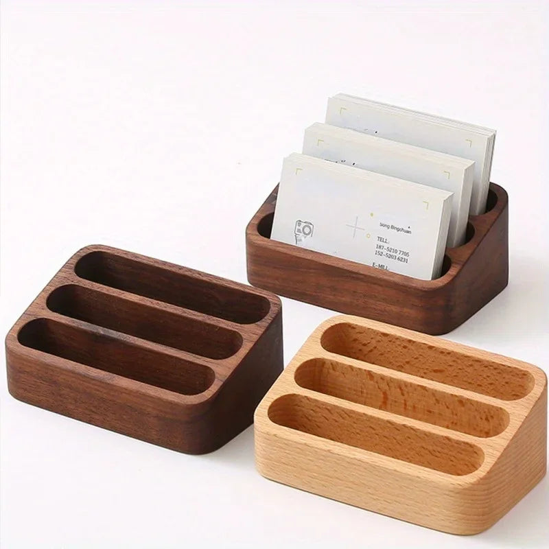 Wood Desktop Business Card Display Stand Business Card Holder Memo Holder Storage Wood Card Organizer for Office Table