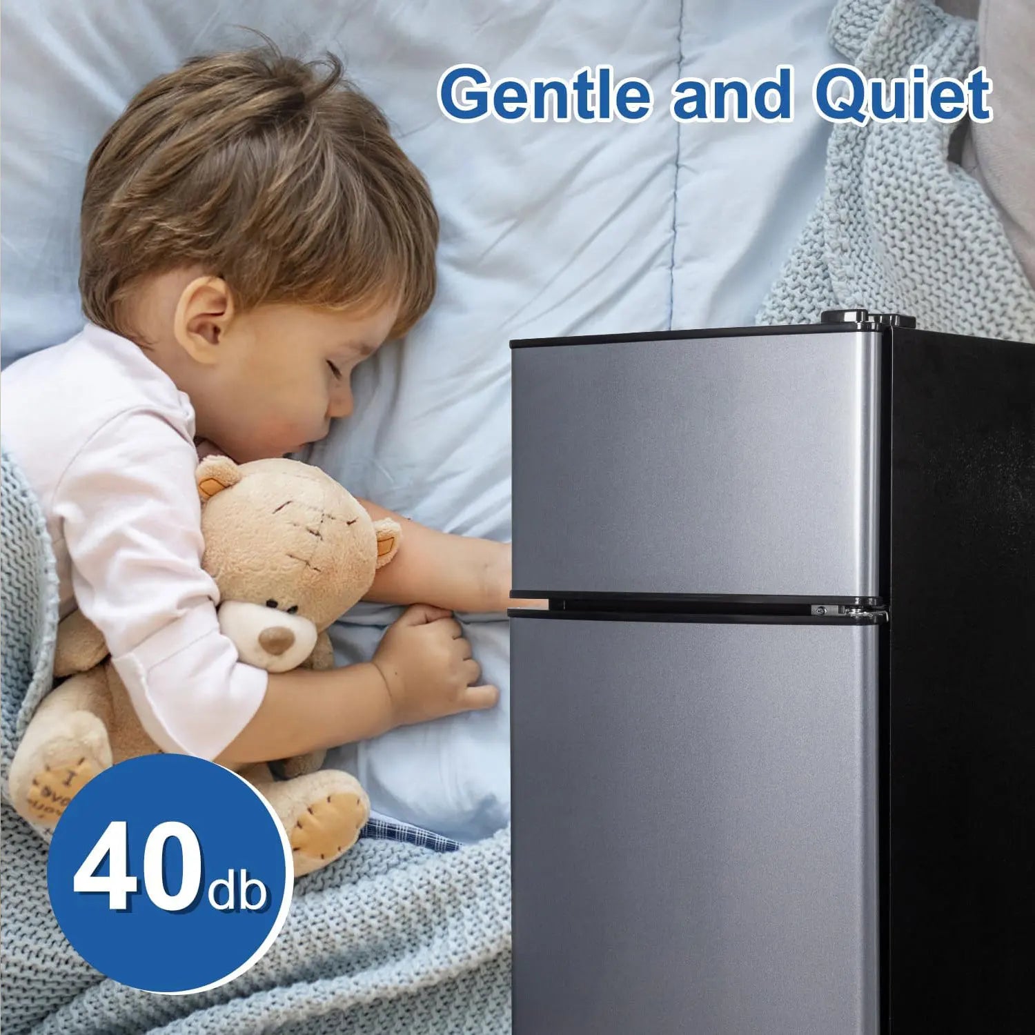 Mini Fridge with Freezer 2.9 Cu.Ft Small Fridge Energy Saving Low Noise,7 Adjustable Thermostat Double Door Refrigerator