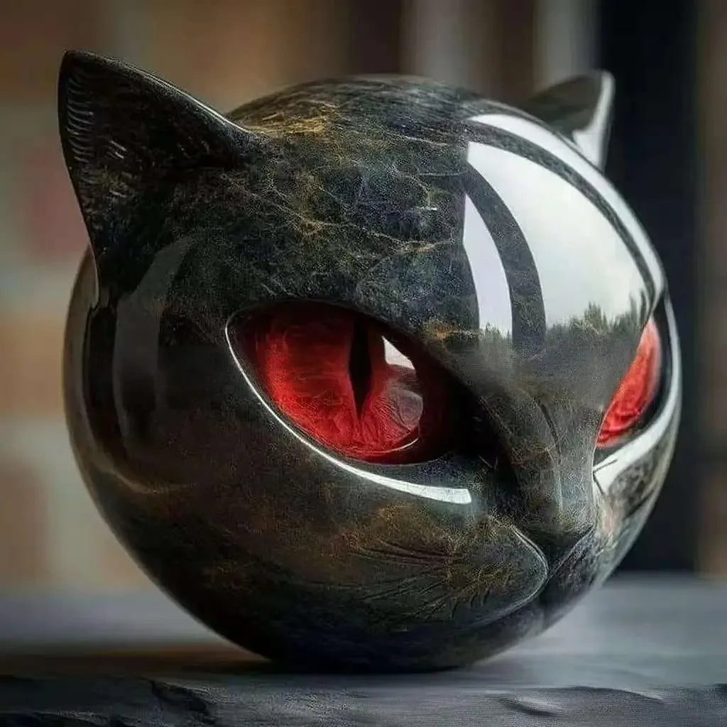 Resin Cat Head Sculpture Black Cat Stone Figurine Healing Marble Texture Memorial Gift Home Office Desk Decor Festival