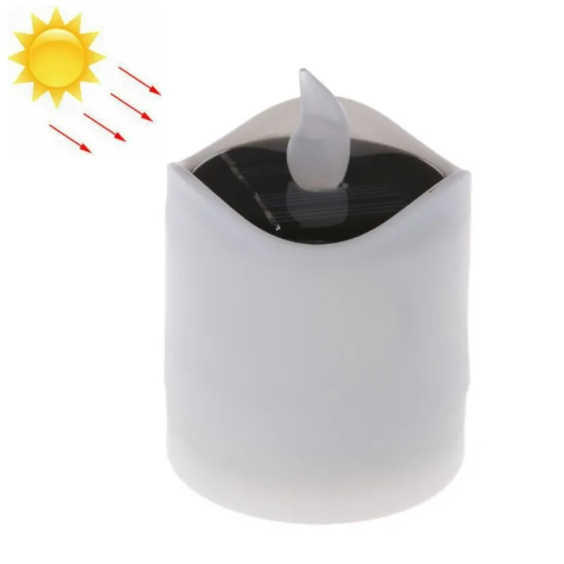 6Pcs Solar Powered LED Candle Light Yellow Outdoor Waterproof Flicker Tea Lamp for Festival Wedding Party Romantic
