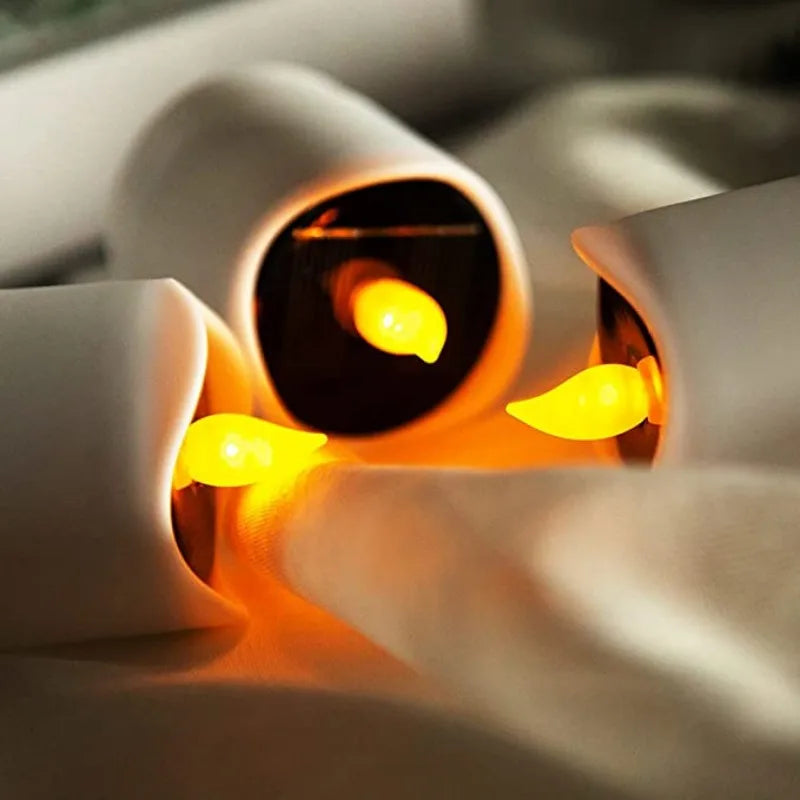 6Pcs Solar Powered LED Candle Light Yellow Outdoor Waterproof Flicker Tea Lamp for Festival Wedding Party Romantic