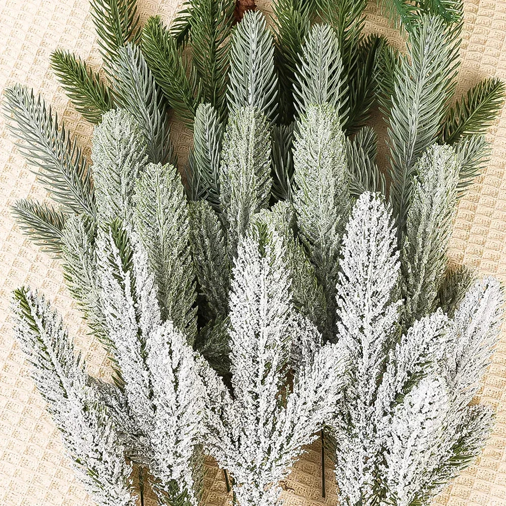 Wholesale Pine Needle Branch Artificial Christmas Green Snow Frosted Fake Plants Sprigs Stem DIY Wreath Home Garland