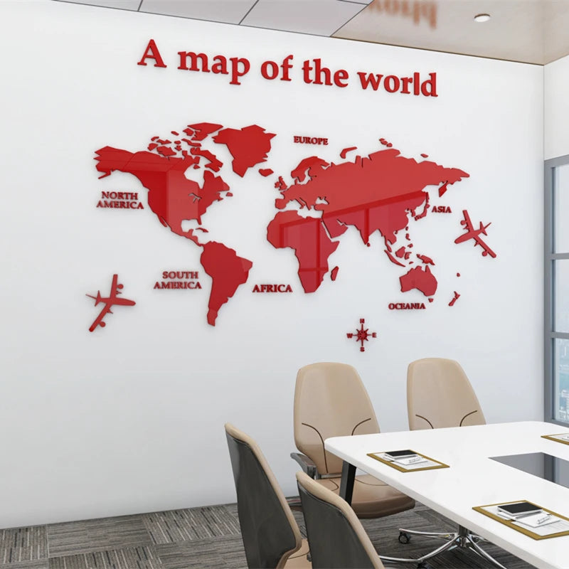 3D World Map Wall Sticker Acrylic Solid Color Crystal Bedroom Wall With Living Room Classroom Stickers Office