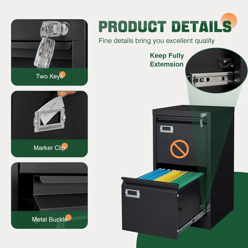 2 Drawer File Cabinet with Lock,Metal Vertical Filing Cabinets for Home Office- Storage A4/F4/Letter/Legal -Assembly