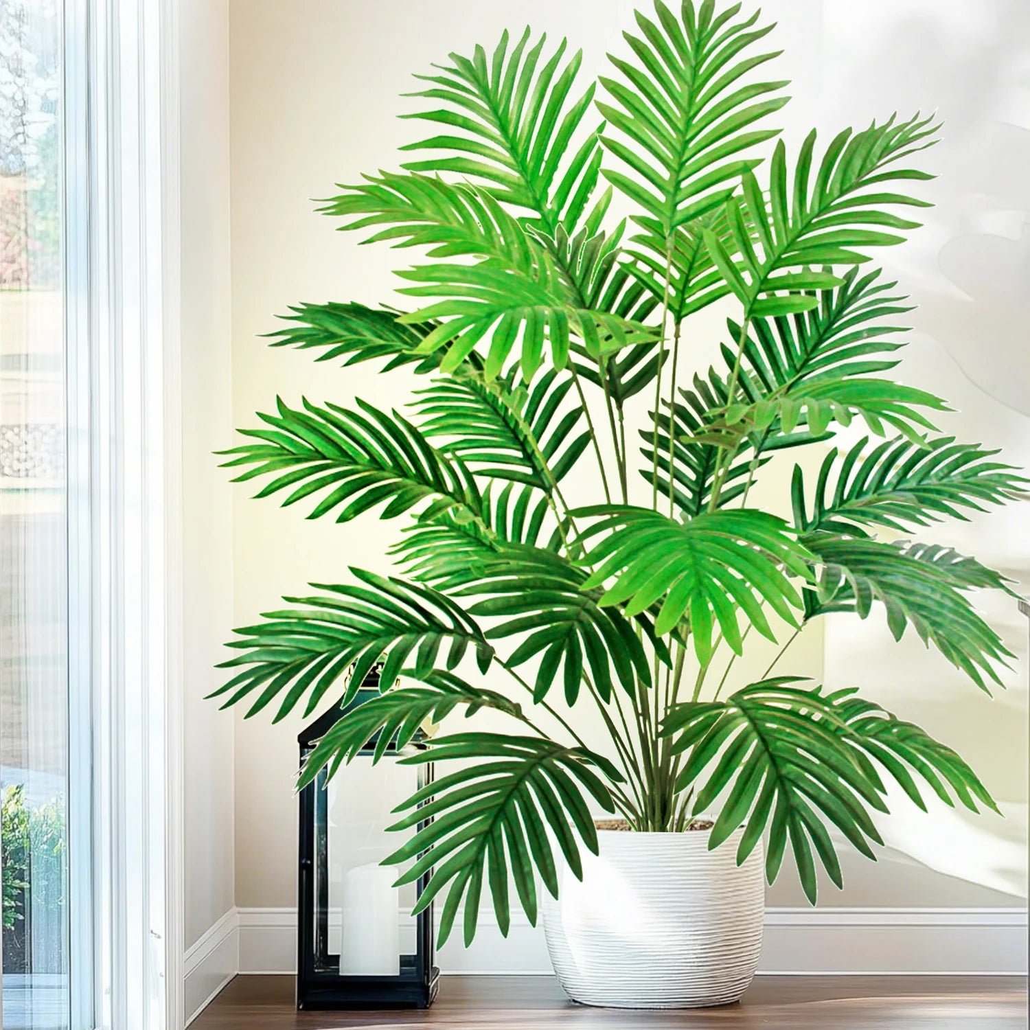 68-125cm/49.2in Artificial Areca Palm Plant Fake Tropical Leaves Fake Yellow Palm Indoor Home Office Decor