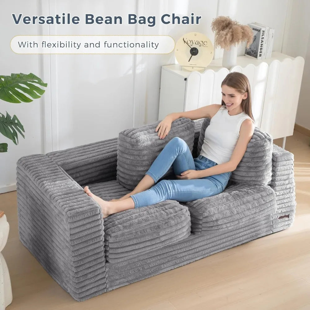 Bean Bag Chair Upholstered Loveseat Floor Sofa with Pillows and Armrests Bean Bag Sofa Plush Chair Boneless Sofa