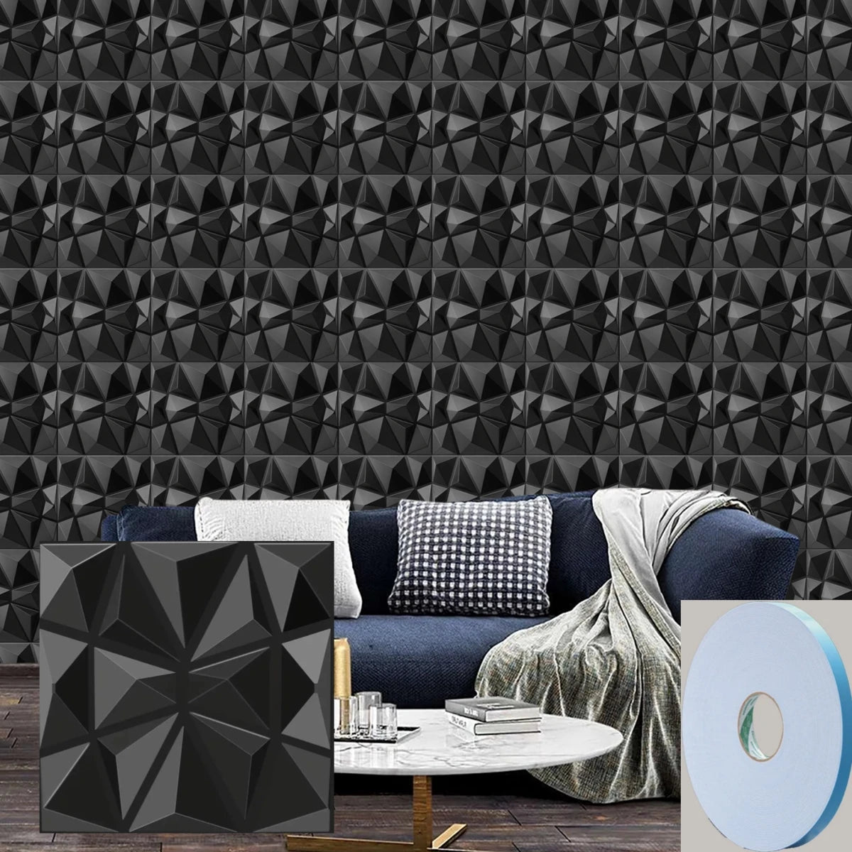 12/20/30pcs 3D pvc wall panels for indoor wall decoration for living room hall bedroom hotel office,including tape