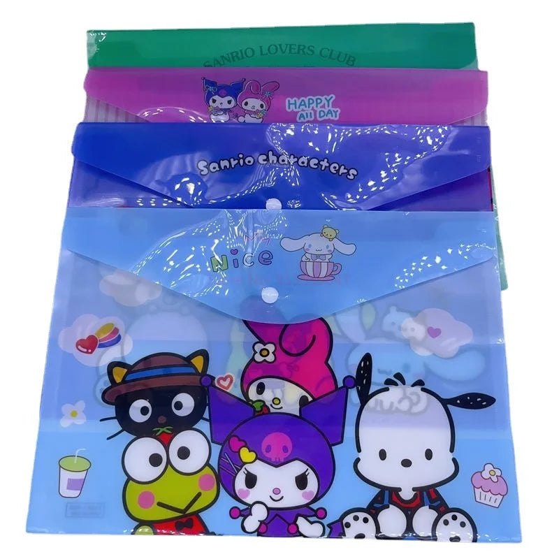 12-48pcs Sanrio Cinnamoroll Melody Kuromi New Student Creative Button File Bag Cartoon A4 Storage Bag Child Stationery