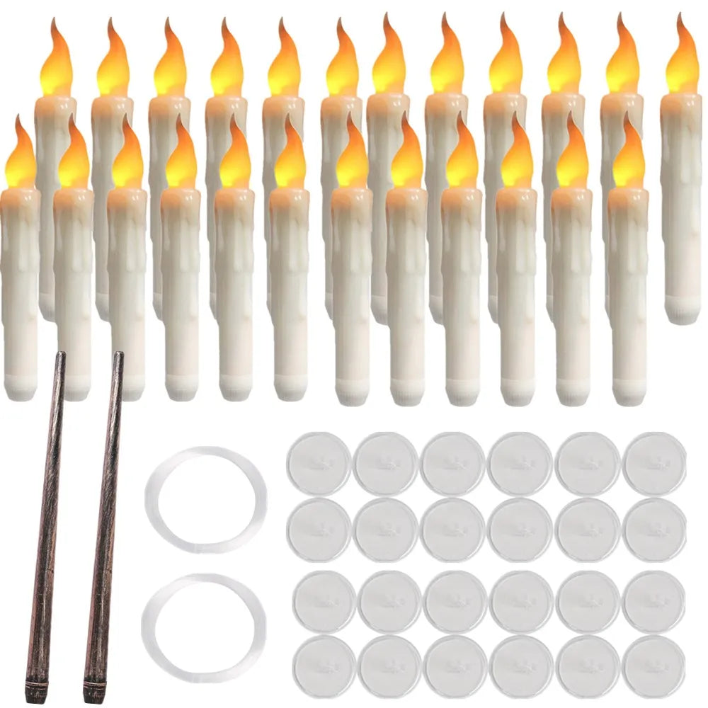 12/48Pcs Floating Candles with Magic Wand Flickering Warm Light LED Flameless Candle Taper Candles for Christmas