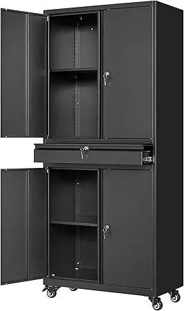 Metal Garage Storage Cabinet with Locking Doors and Adjustable Shelves Rolling Tool Storage Cabinet with 4 Wheels and 1