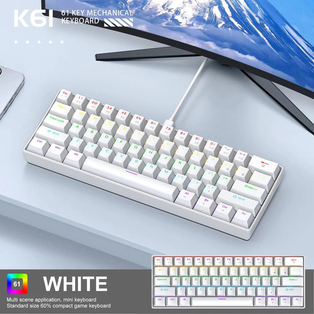 APAYADO K61 Keyboard 60% Portable Wired Mechanical Keyboard Wired 61 Keys Phantom RGB - Desktop