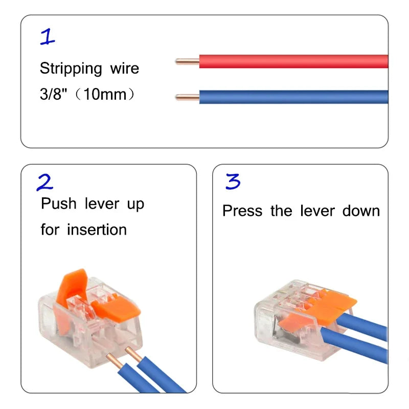 100pcs Box Electrical Lever Wire Connectors Electric Cable Clamp Mini Quick Electrical Push In Lighting Terminal Block
