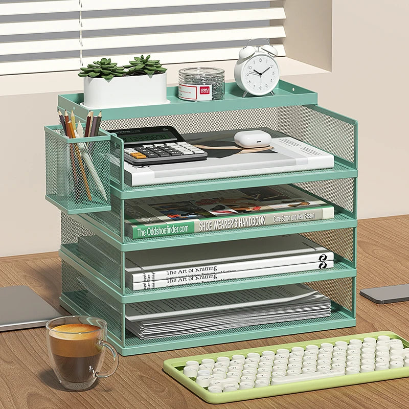 4-Tier Green Stackable Letter Tray Office Desk Organizer File Trays Desktop Holder for Paper Letter Accessories