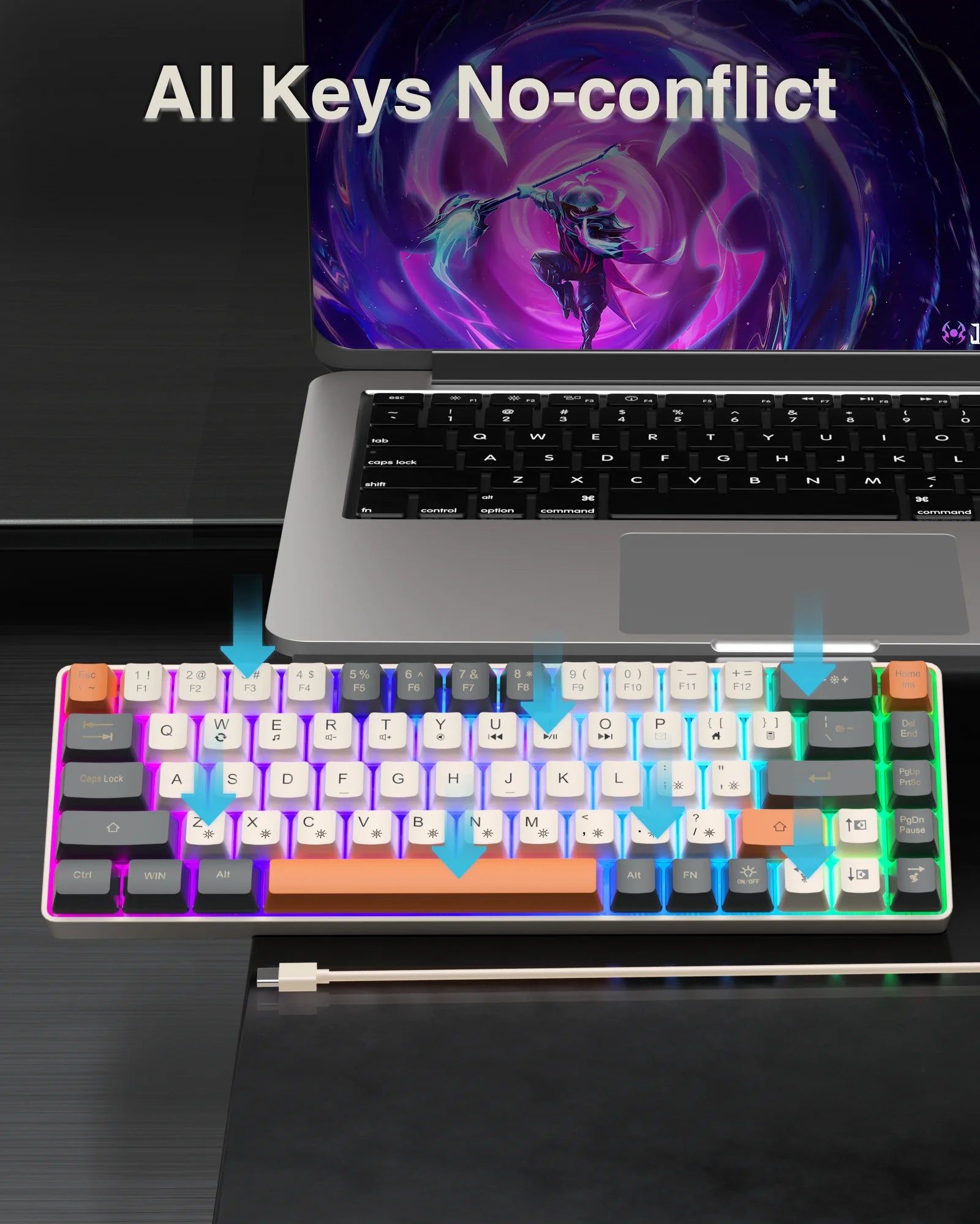 SOLAKAKA Sk968 Gaming Keyboard 68 keys N- Key Rollover RGB Backlight - Desktop