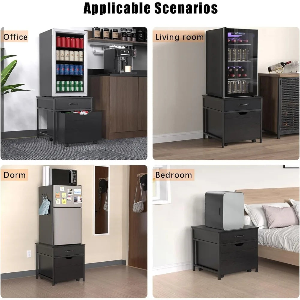 Mini Fridge Stand with Storage Heavy Duty Mini Fridge Table with Rolling Cabinet 220LBS Capacity Tabletop for Dorm