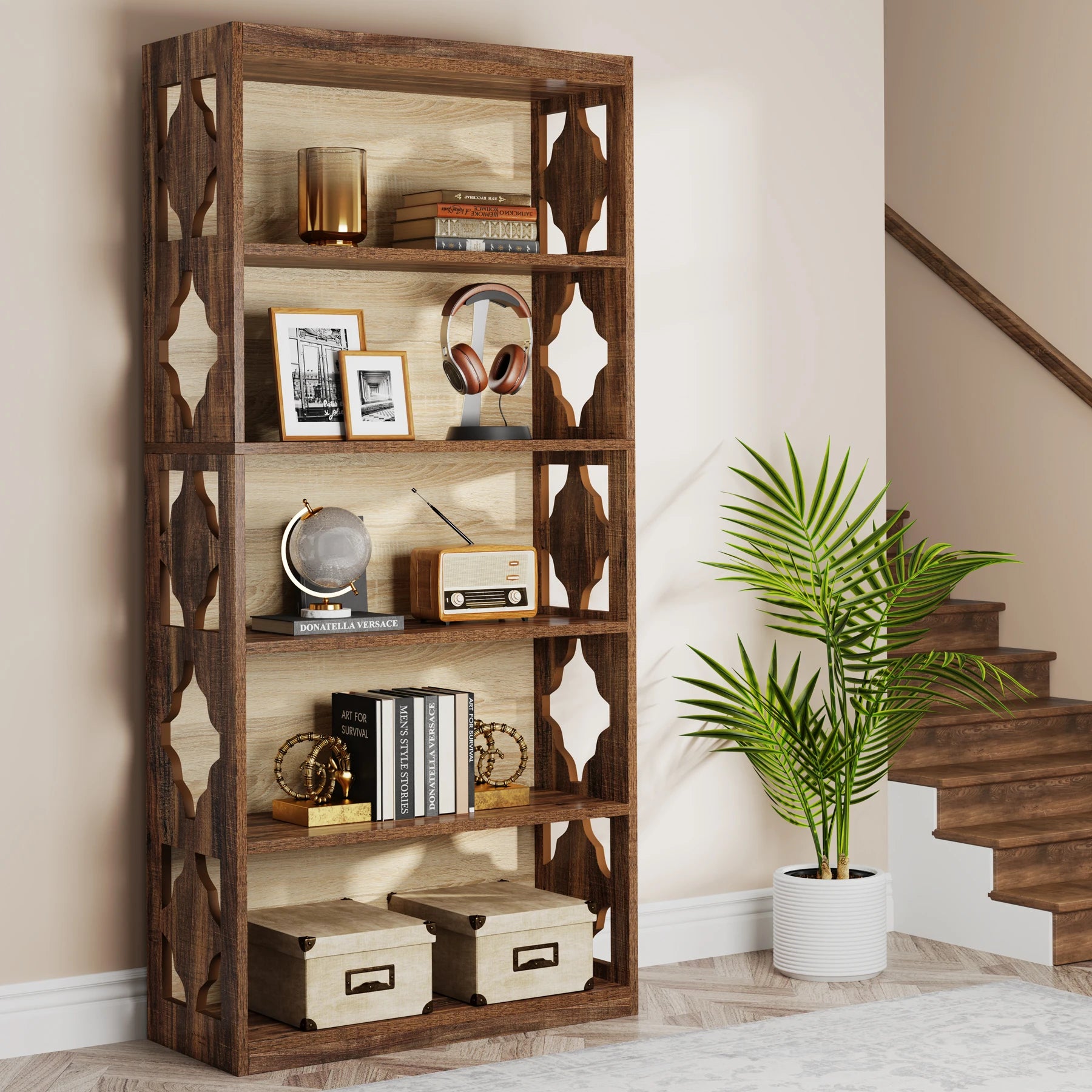 Tribesigns 6-Tier Bookcase 71 Inches Industrial Bookshelves and Bookcases Floor Standing 5 Shelf Display Storage