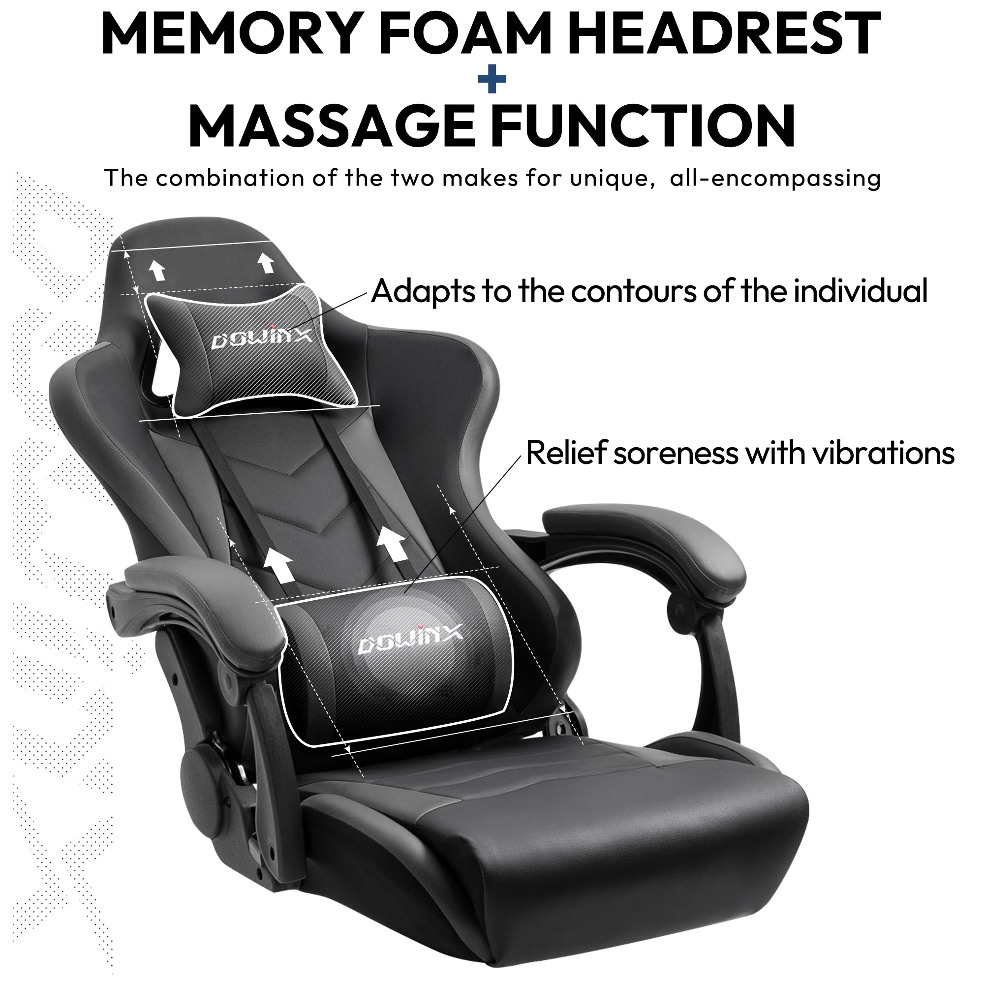 Dowinx Gaming Chair Ergonomic Office Recliner for Computer with Massage Lumbar Support PU Leather E-Sports Gamer Chairs