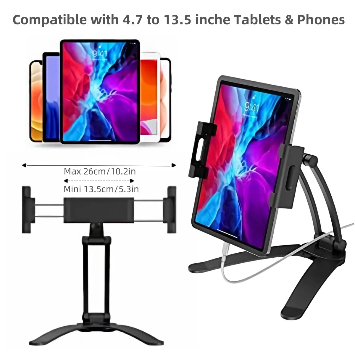 Kitchen Cabinet Wall Tablet Mount 360° Rotating Metal Phone Tablet Bracket 5-13.5” Devices for IPad IPhone Tab Stand