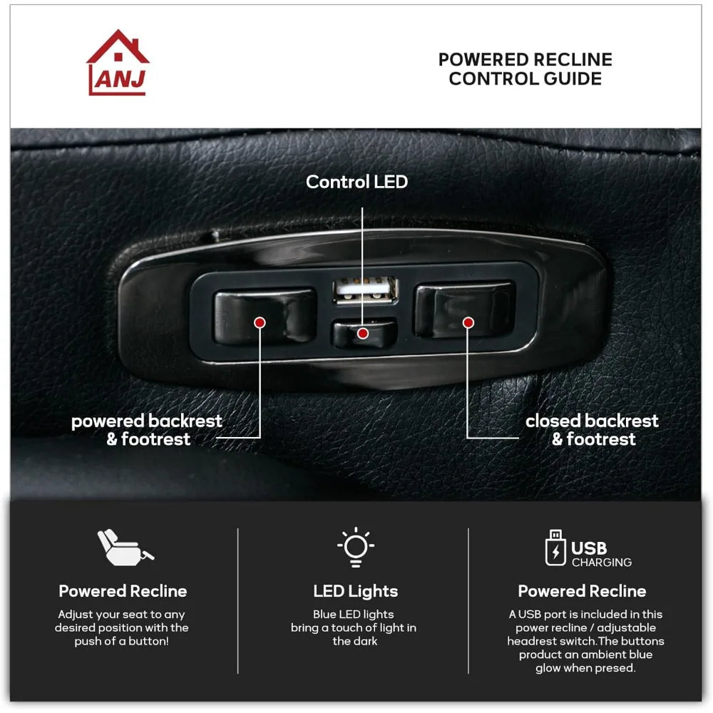 Power Recliner Chair with USB Port Electric PU Leather Home Theater Seating for Living Room Movie Reclining Chairs