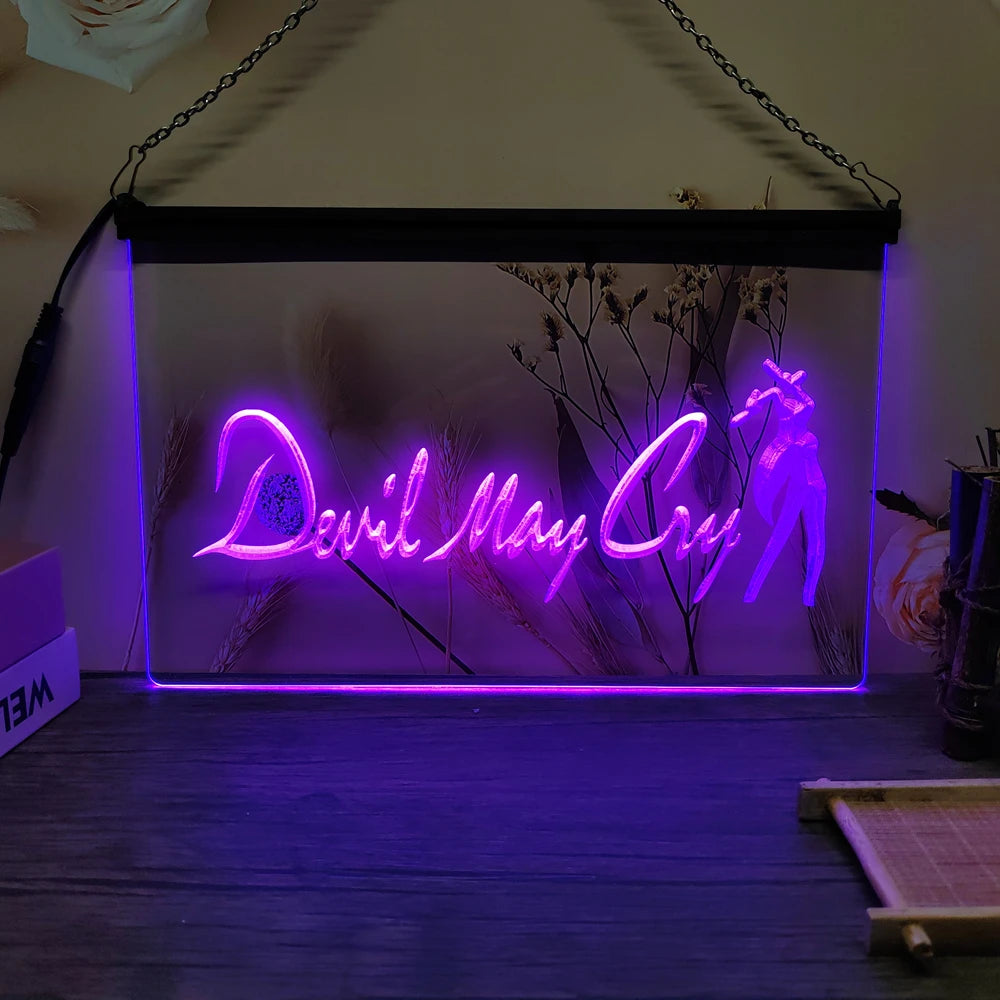 Devil May Cry-3D Carving LED Neon Sign Wall Art for Home,Room,Bedroom,Office,Farmhouse Decor - Violet / EU-30x20cm