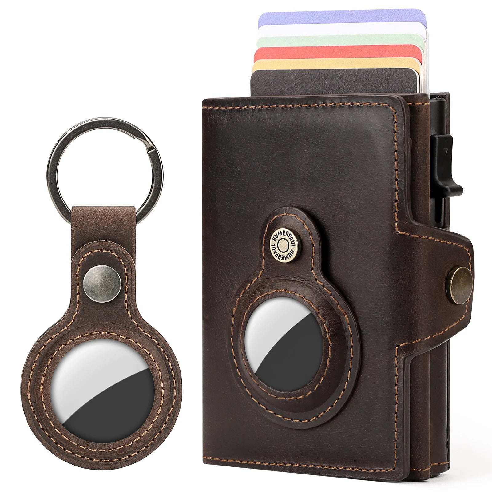 HUMERPAUL Wallet for Apple Airtage RFID Blocking Card Holder Business Aluminum Pop Up Slide Cardholder Case with Zip